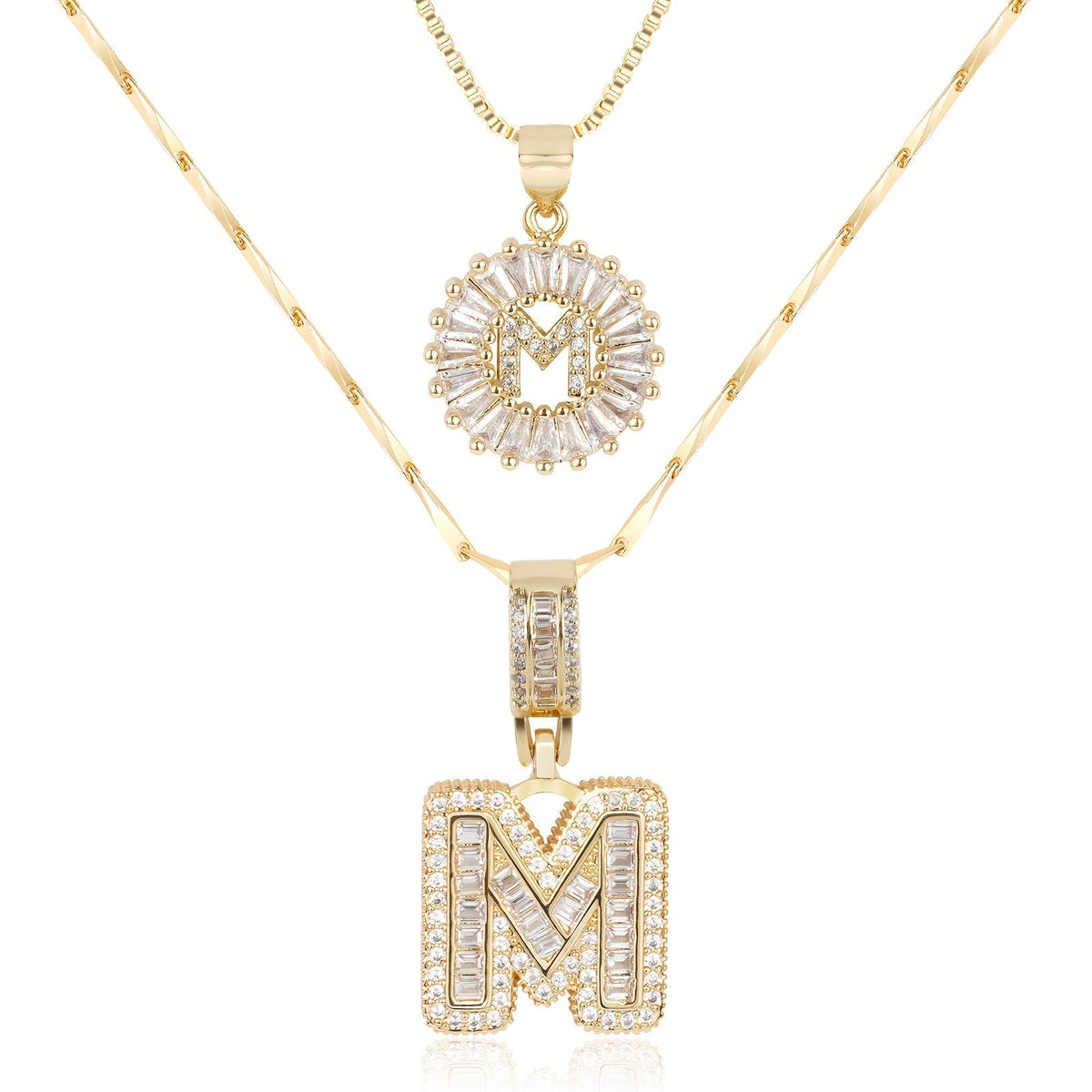 Primrose™ イニシャルダイヤモンドネックレス 14k（2個セット）