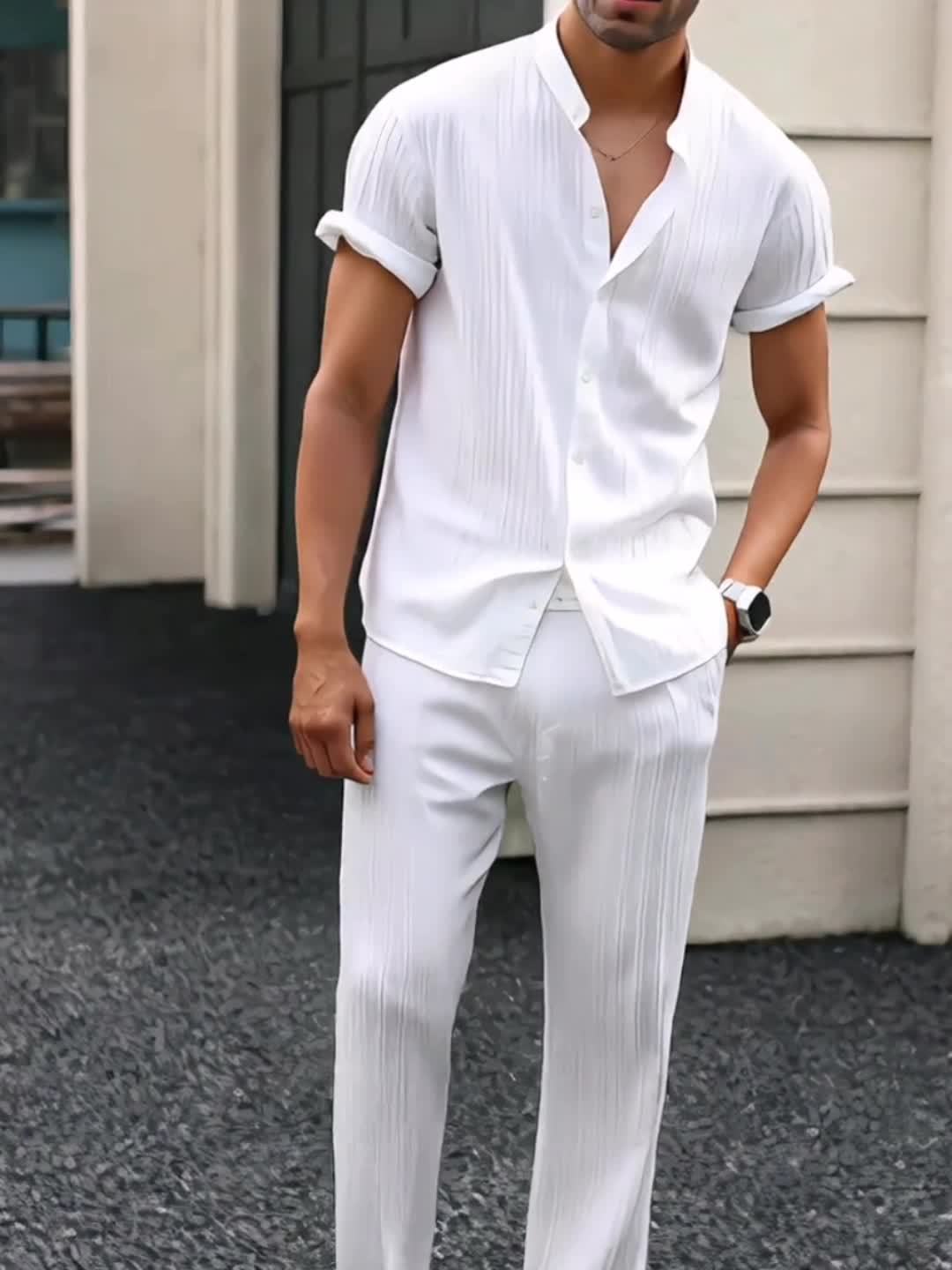 Kavaroq | マオカラーシャツとドローストリングパンツの男性用夏のセット