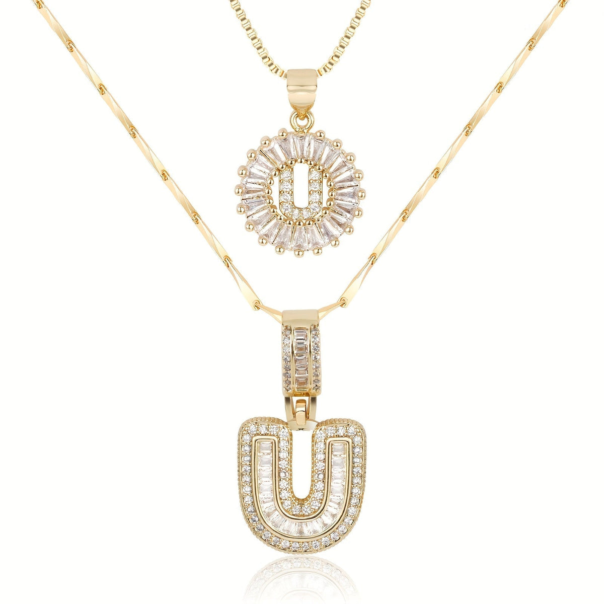 Primrose™ イニシャルダイヤモンドネックレス 14k（2個セット）
