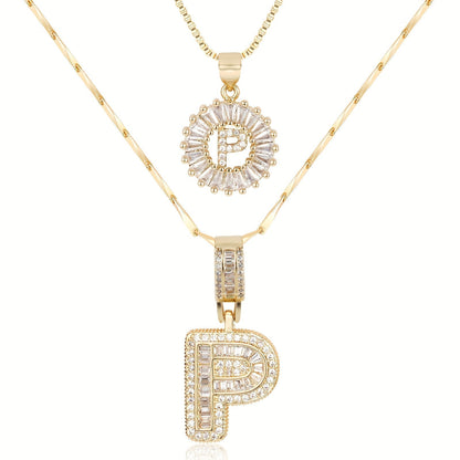 Primrose™ イニシャルダイヤモンドネックレス 14k（2個セット）