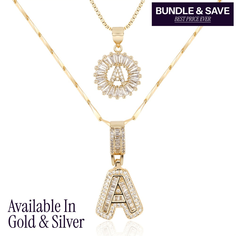Primrose™ イニシャルダイヤモンドネックレス 14k（2個セット）