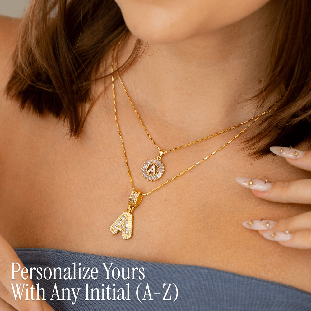 Primrose™ イニシャルダイヤモンドネックレス 14k（2個セット）
