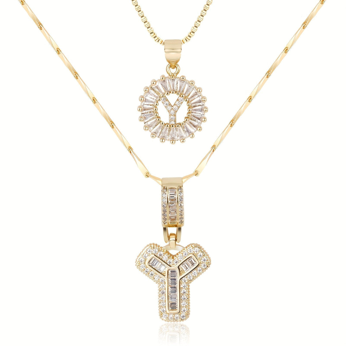 Primrose™ イニシャルダイヤモンドネックレス 14k（2個セット）