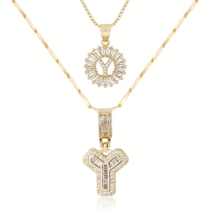 Primrose™ イニシャルダイヤモンドネックレス 14k（2個セット）