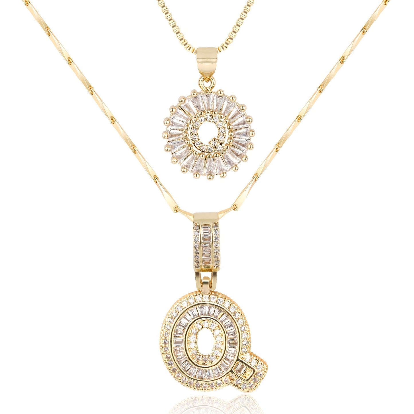 Primrose™ イニシャルダイヤモンドネックレス 14k（2個セット）