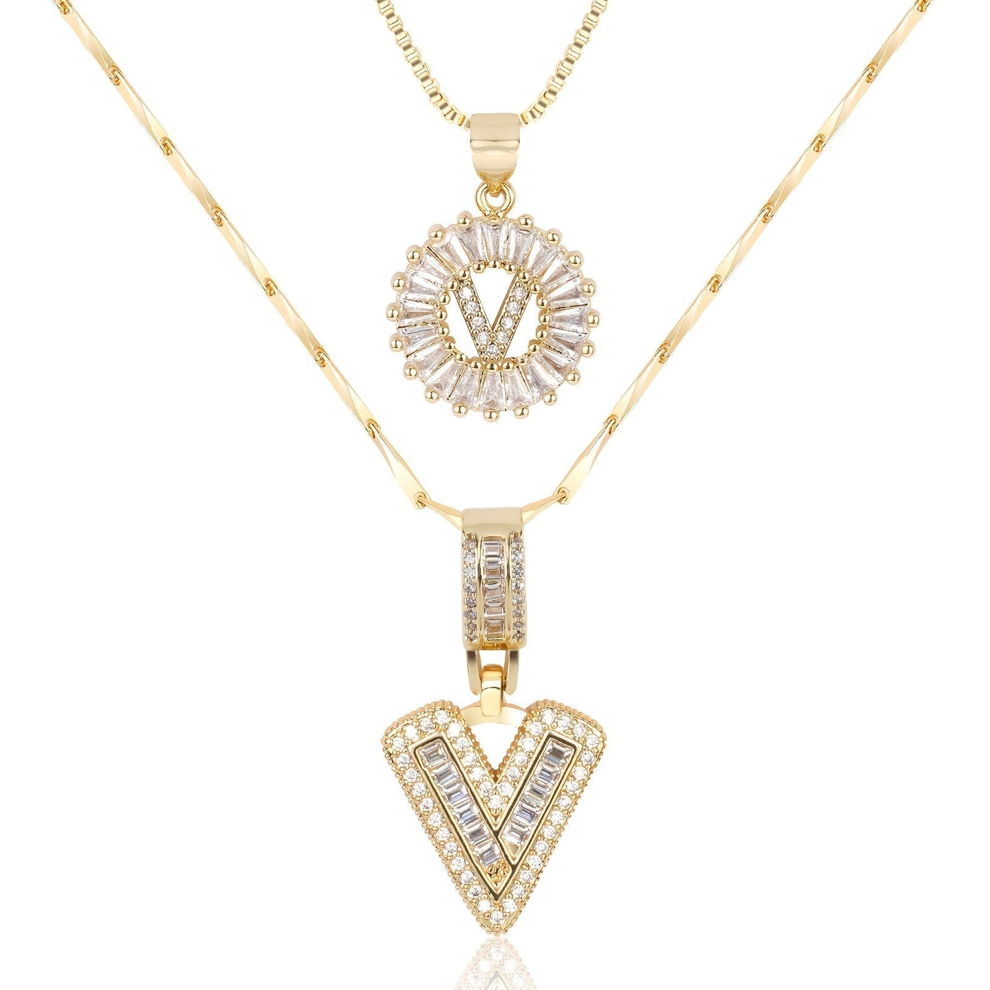 Primrose™ イニシャルダイヤモンドネックレス 14k（2個セット）