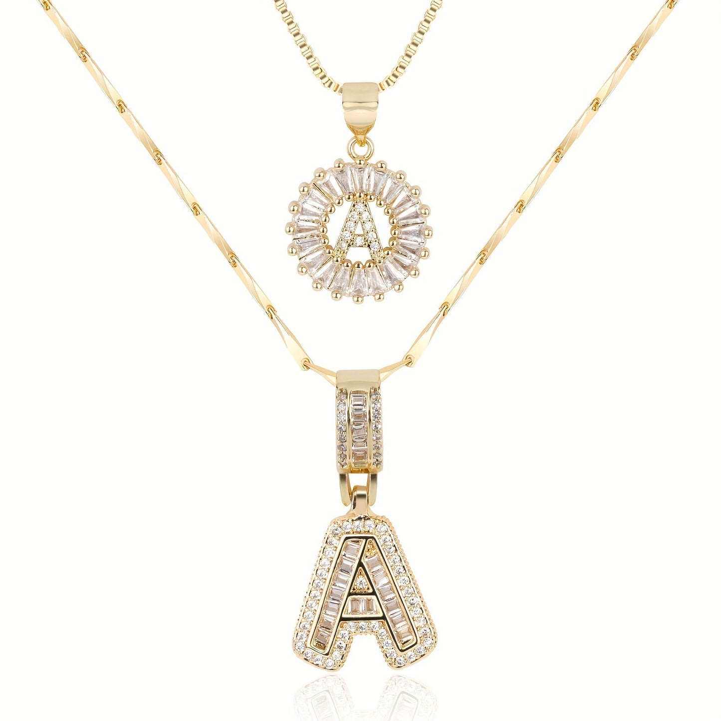 Primrose™ イニシャルダイヤモンドネックレス 14k（2個セット）