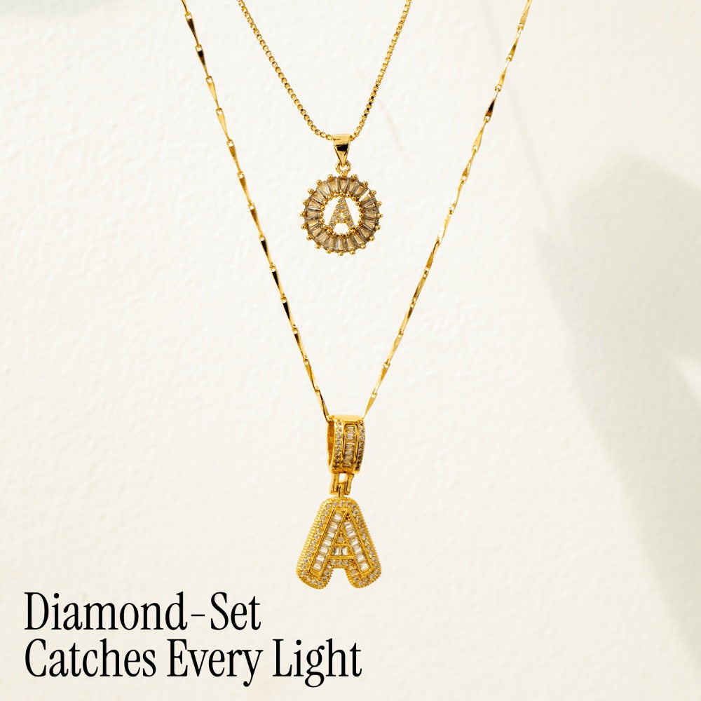 Primrose™ イニシャルダイヤモンドネックレス 14k（2個セット）
