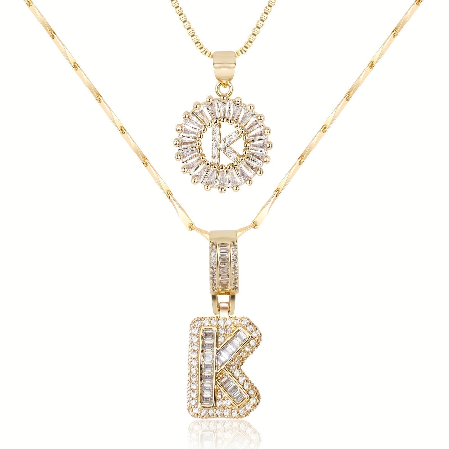 Primrose™ イニシャルダイヤモンドネックレス 14k（2個セット）