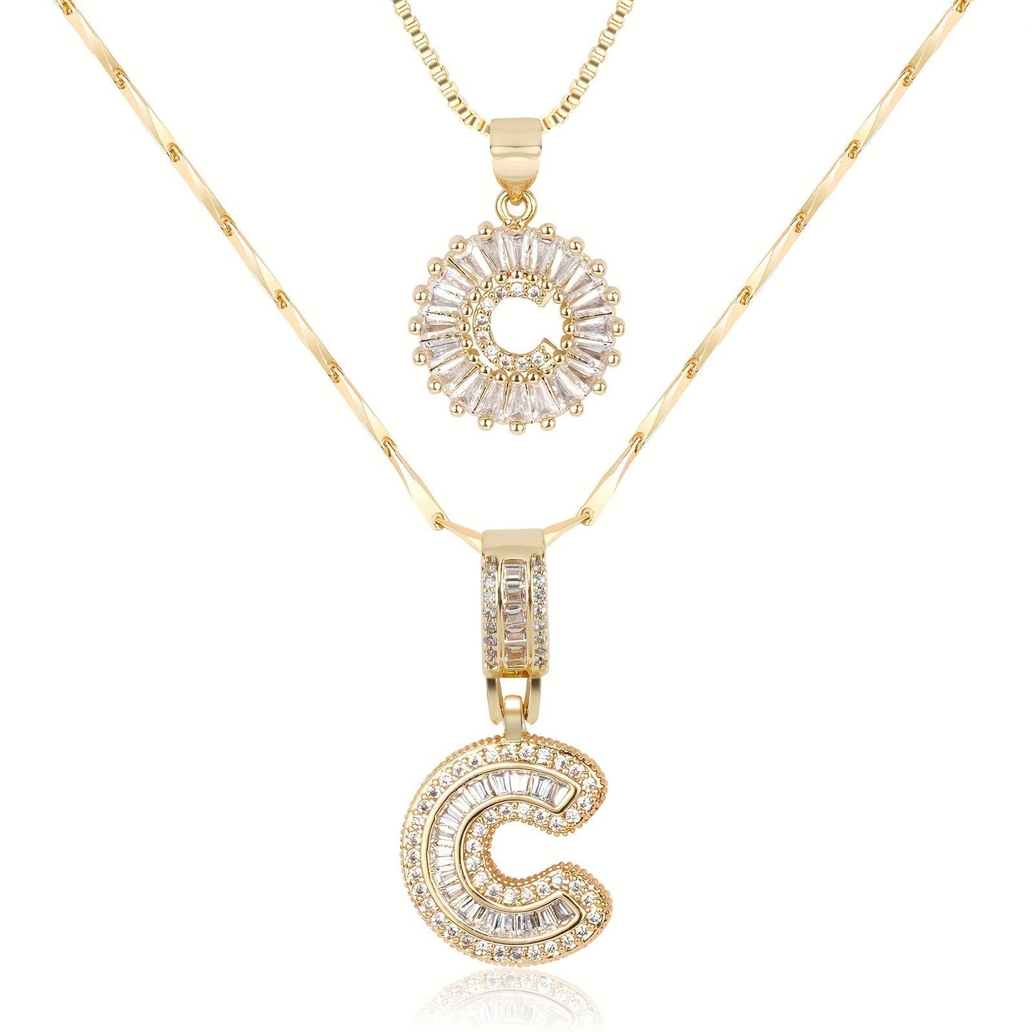 Primrose™ イニシャルダイヤモンドネックレス 14k（2個セット）