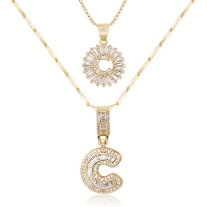 Primrose™ イニシャルダイヤモンドネックレス 14k（2個セット）