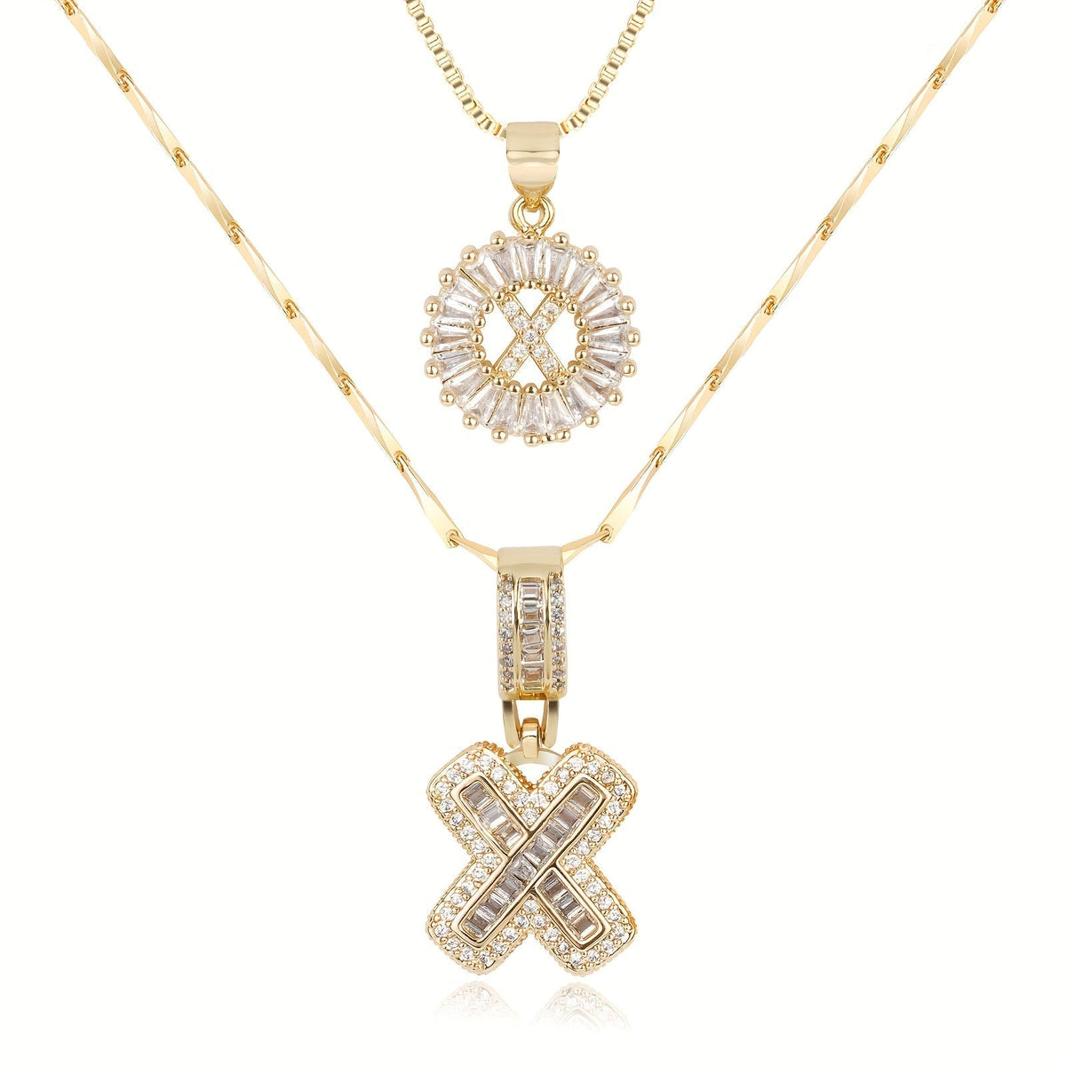 Primrose™ イニシャルダイヤモンドネックレス 14k（2個セット）