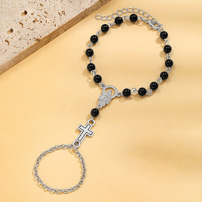 Brenton | ゴシックスタイルの十字架と宗教的詳細を持つロザリオブレスレット