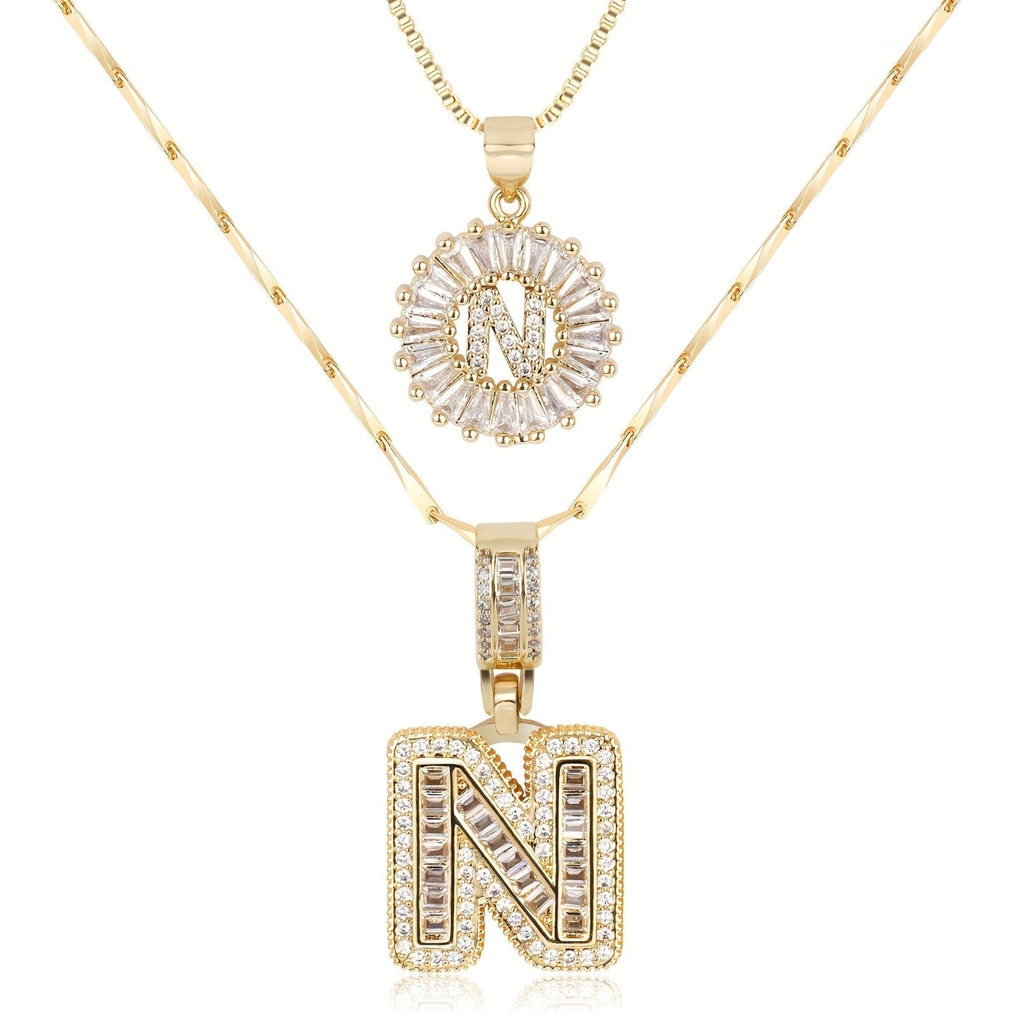 Primrose™ イニシャルダイヤモンドネックレス 14k（2個セット）