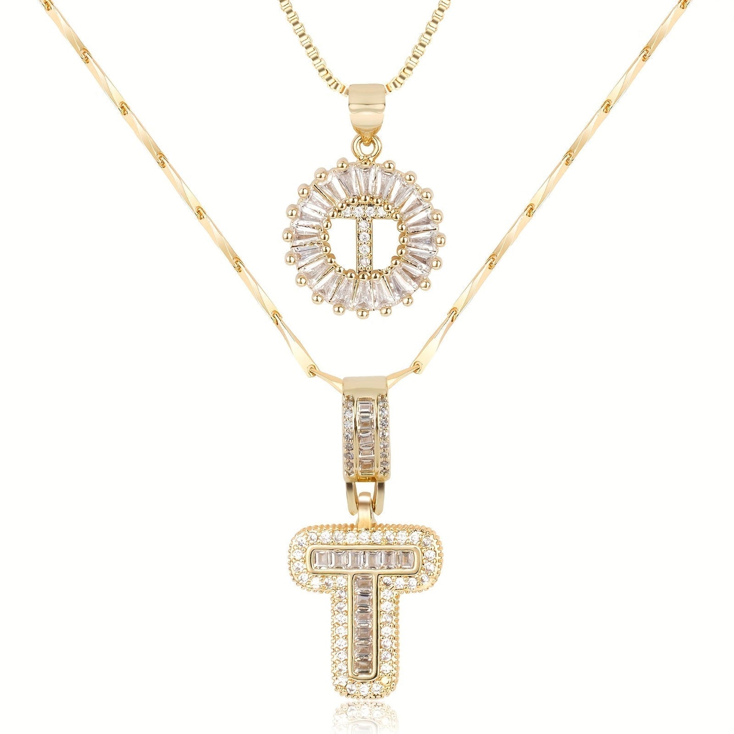 Primrose™ イニシャルダイヤモンドネックレス 14k（2個セット）