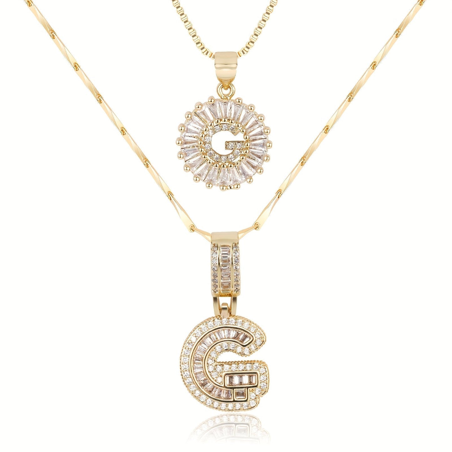 Primrose™ イニシャルダイヤモンドネックレス 14k（2個セット）