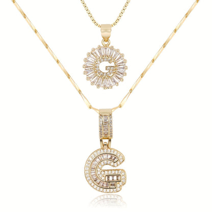Primrose™ イニシャルダイヤモンドネックレス 14k（2個セット）