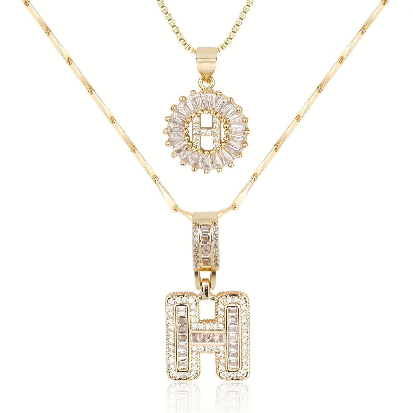 Primrose™ イニシャルダイヤモンドネックレス 14k（2個セット）