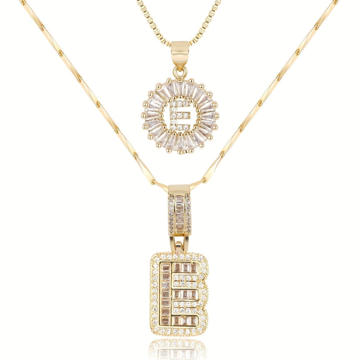 Primrose™ イニシャルダイヤモンドネックレス 14k（2個セット）