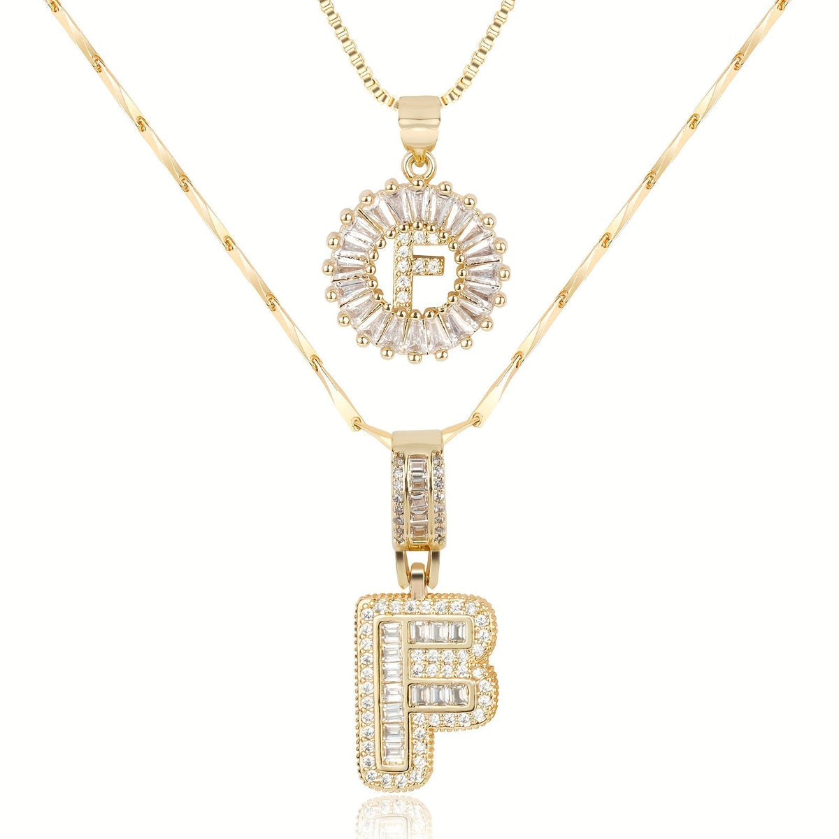 Primrose™ イニシャルダイヤモンドネックレス 14k（2個セット）
