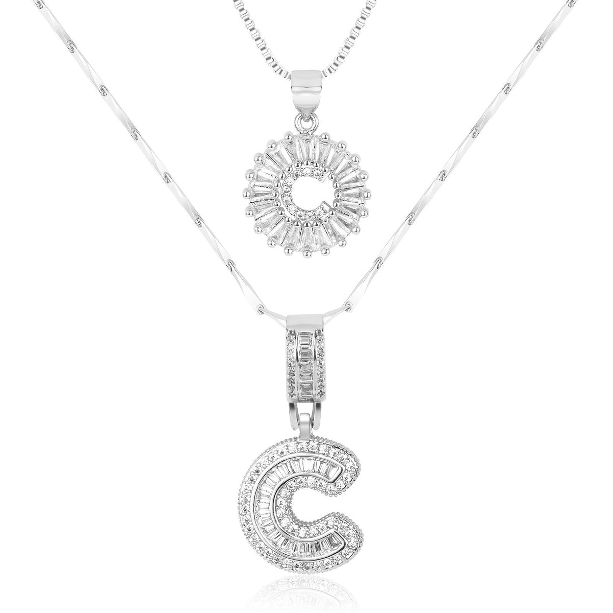 Primrose™ イニシャルダイヤモンドネックレス 14k（2個セット）