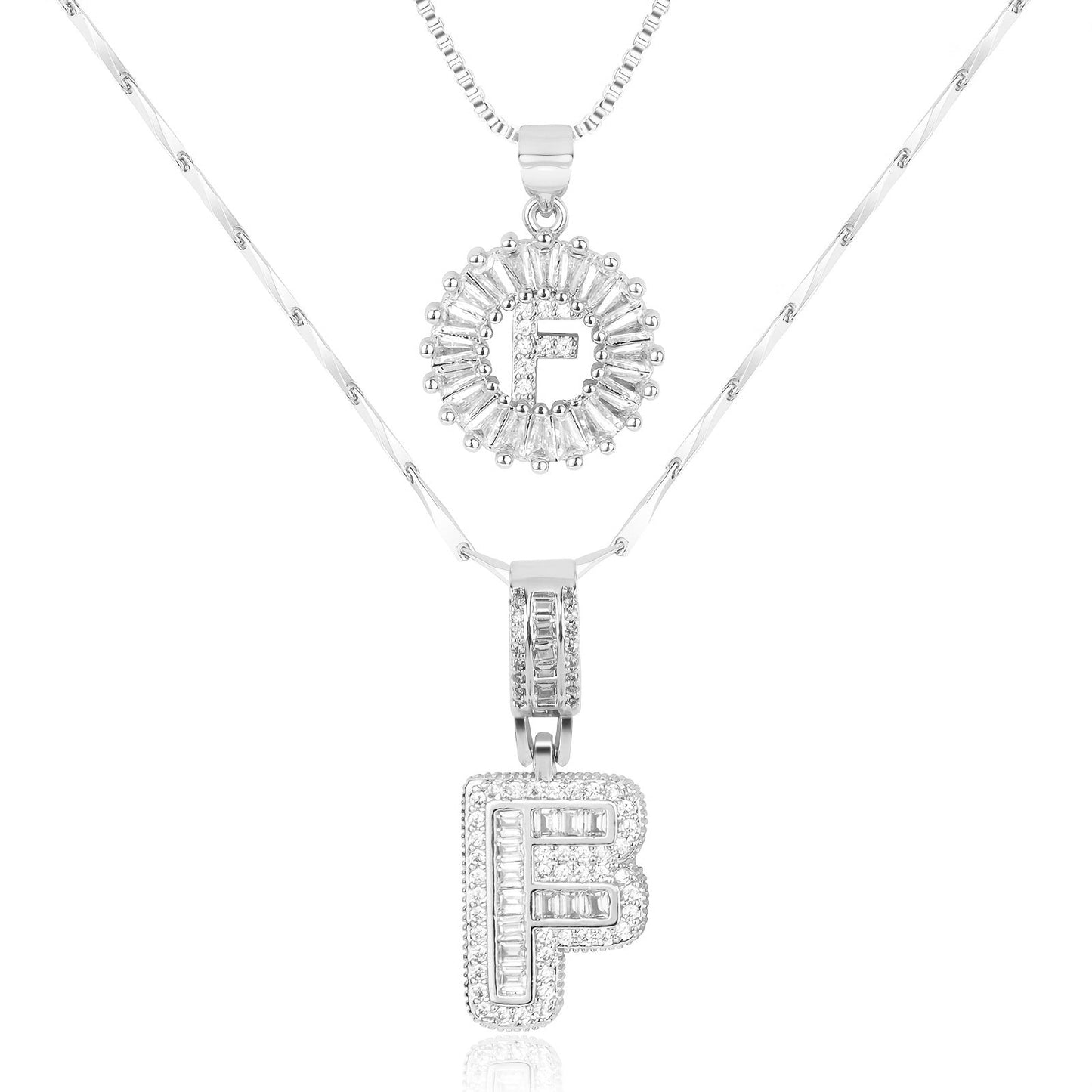 Primrose™ イニシャルダイヤモンドネックレス 14k（2個セット）
