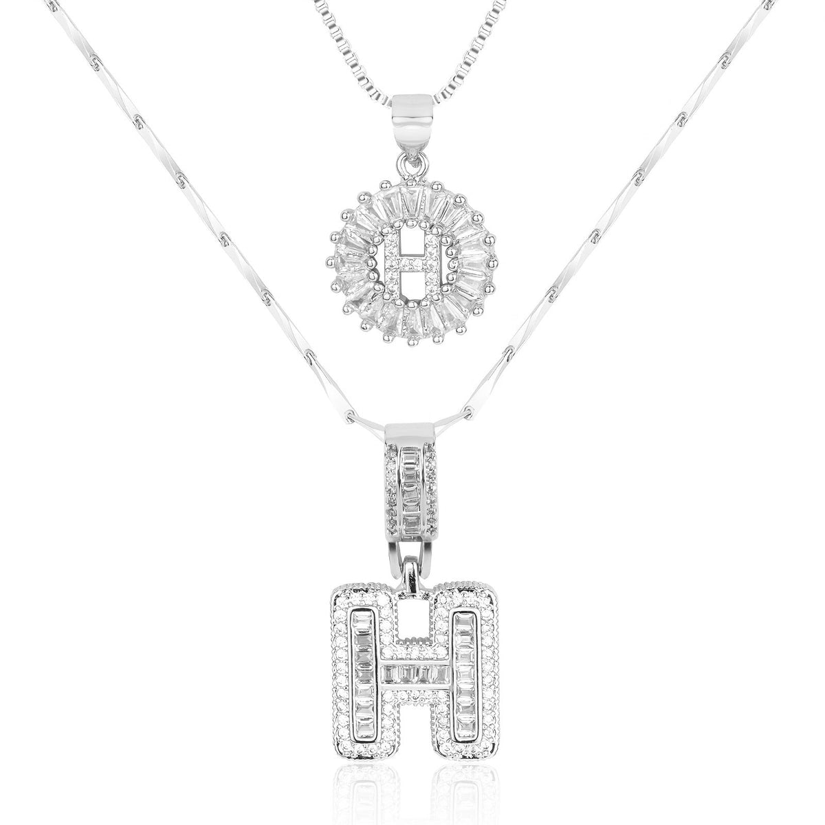 Primrose™ イニシャルダイヤモンドネックレス 14k（2個セット）