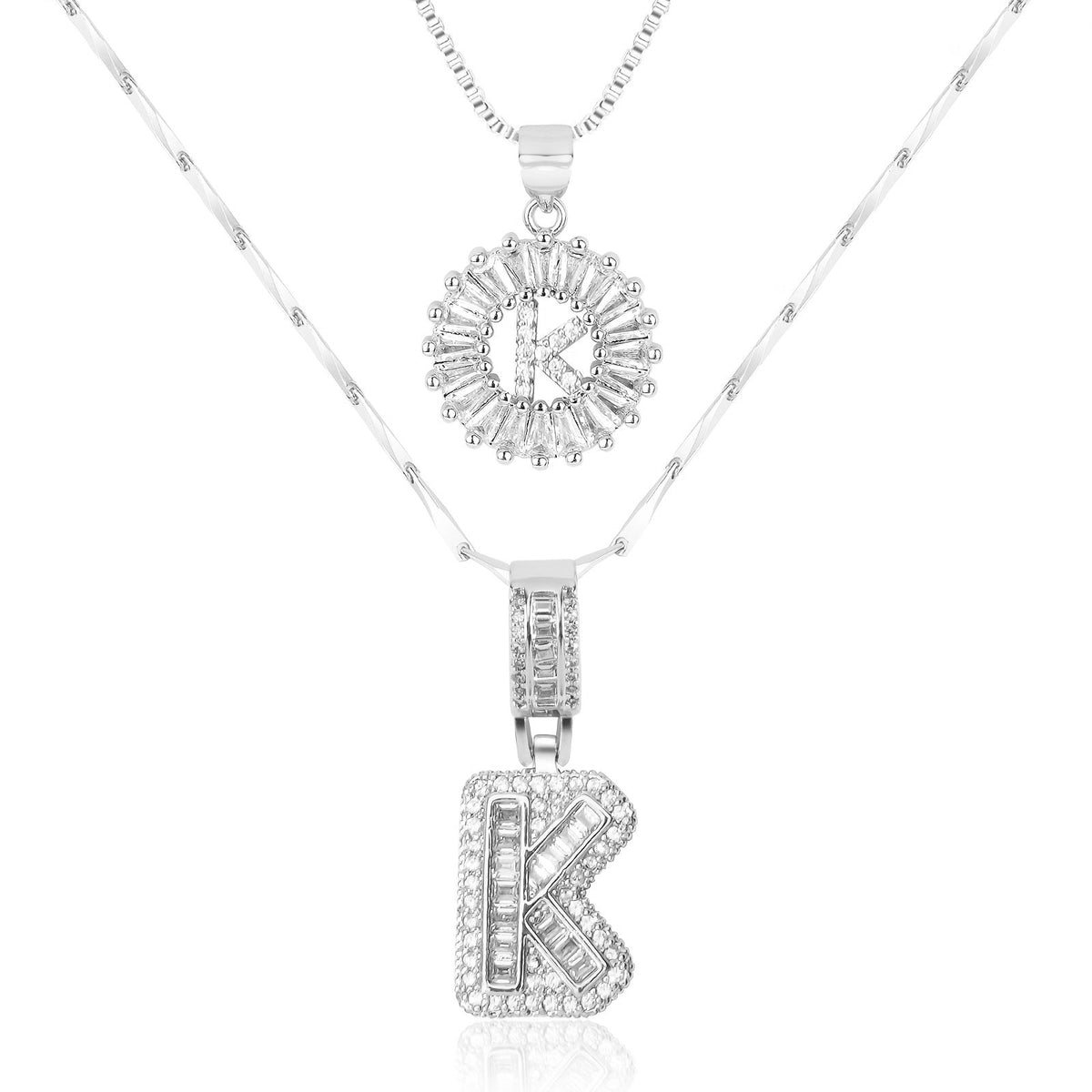 Primrose™ イニシャルダイヤモンドネックレス 14k（2個セット）