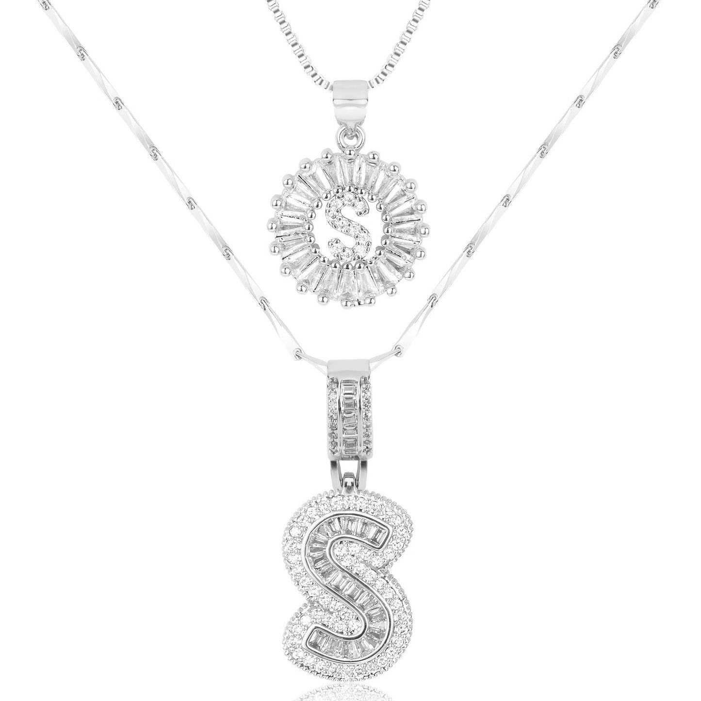 Primrose™ イニシャルダイヤモンドネックレス 14k（2個セット）