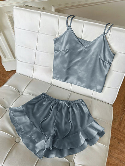 Jessa™ サテントップとショートパンツのフルパジャマセット