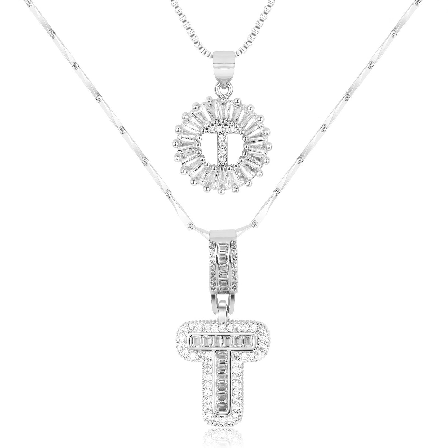 Primrose™ イニシャルダイヤモンドネックレス 14k（2個セット）