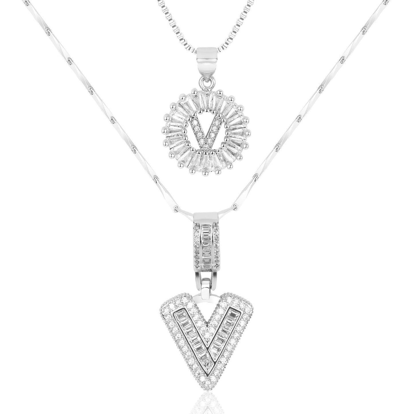 Primrose™ イニシャルダイヤモンドネックレス 14k（2個セット）