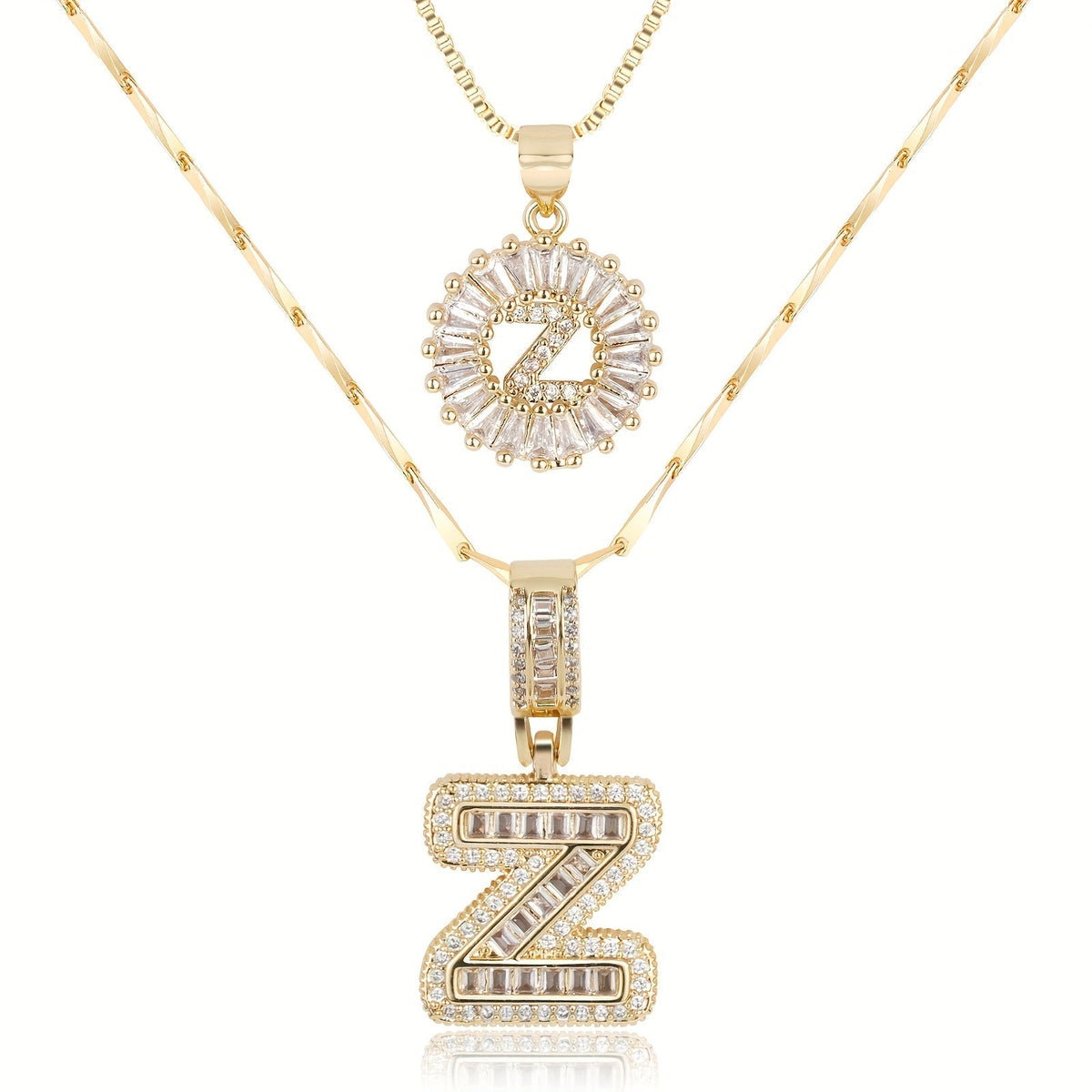 Primrose™ イニシャルダイヤモンドネックレス 14k（2個セット）
