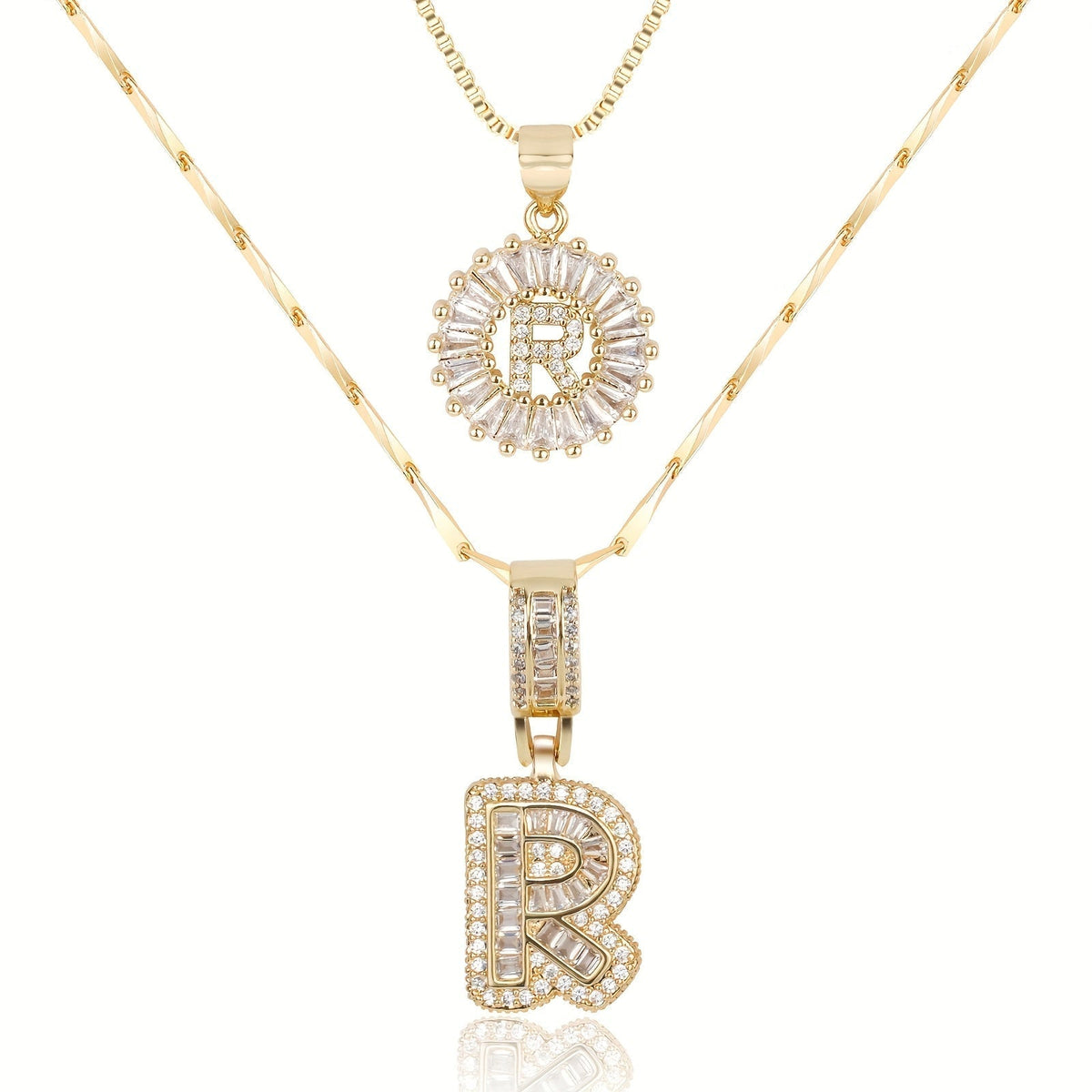 Primrose™ イニシャルダイヤモンドネックレス 14k（2個セット）