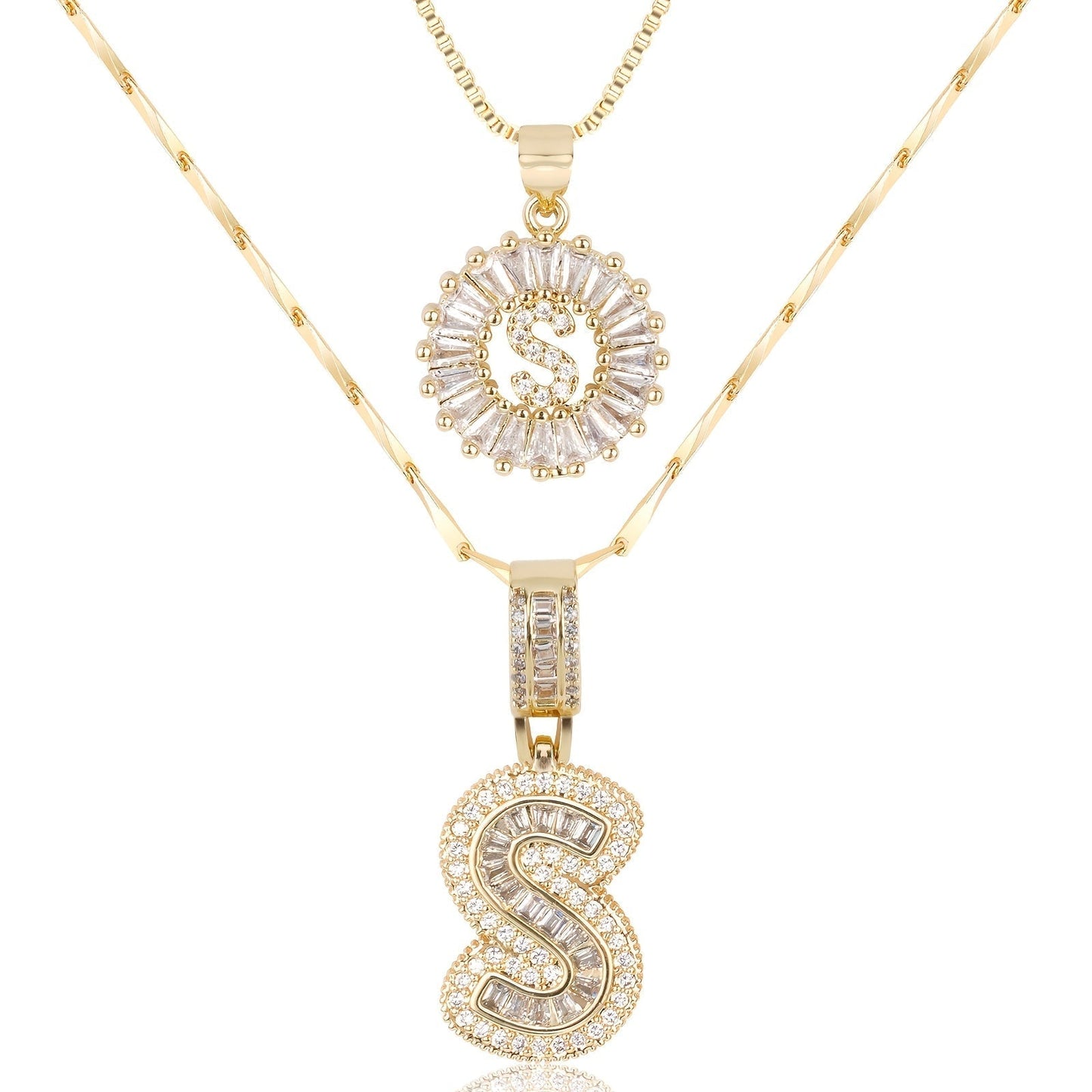 Primrose™ イニシャルダイヤモンドネックレス 14k（2個セット）