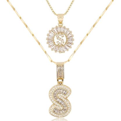 Primrose™ イニシャルダイヤモンドネックレス 14k（2個セット）