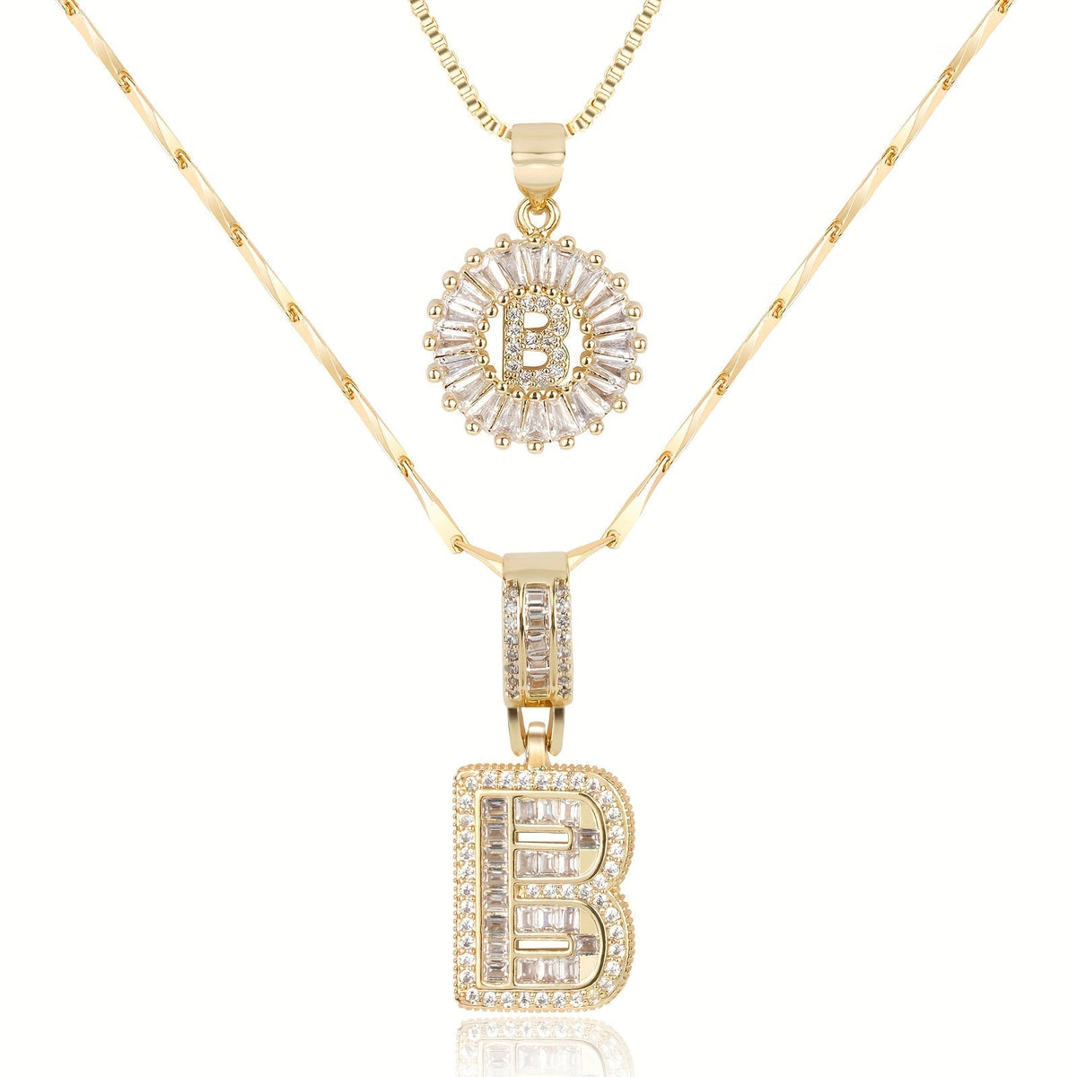Primrose™ イニシャルダイヤモンドネックレス 14k（2個セット）