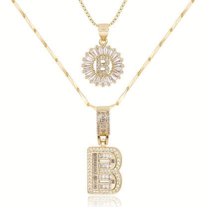 Primrose™ イニシャルダイヤモンドネックレス 14k（2個セット）
