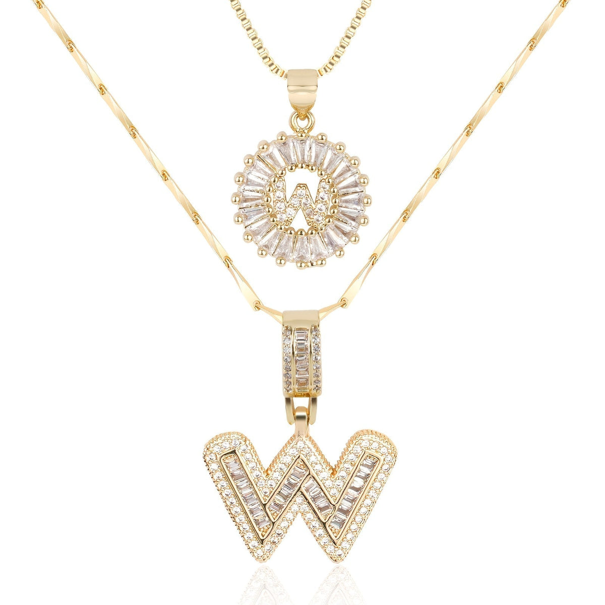 Primrose™ イニシャルダイヤモンドネックレス 14k（2個セット）